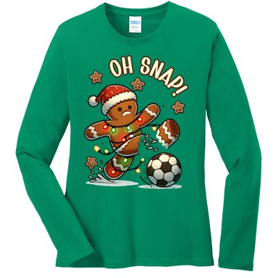 Oh Snap Gingerbreadman Christmas Soccer Ladies Long Sleeve Shirt