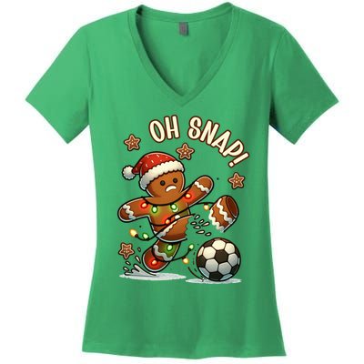 Oh Snap Gingerbreadman Christmas Soccer Women's V-Neck T-Shirt