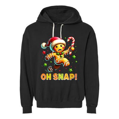 Oh Snap Gingerbread Candy Cane Xmas Christmas Pajamas Santa Garment-Dyed Fleece Hoodie