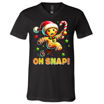 Oh Snap Gingerbread Candy Cane Xmas Christmas Pajamas Santa V-Neck T-Shirt