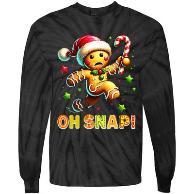 Oh Snap Gingerbread Candy Cane Xmas Christmas Pajamas Santa Tie-Dye Long Sleeve Shirt