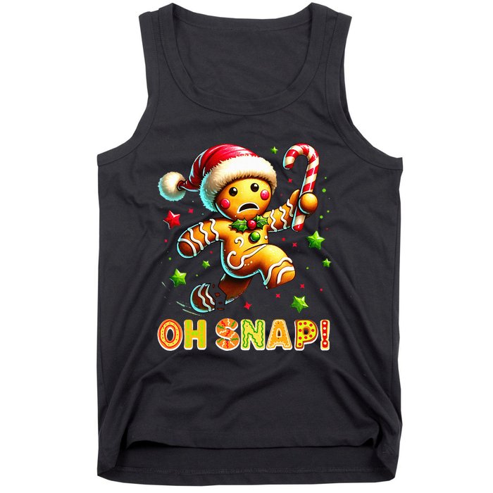 Oh Snap Gingerbread Candy Cane Xmas Christmas Pajamas Santa Tank Top