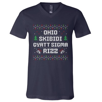 Ohio Skibid.I Gyatt Sigma Rizz Gen Alpha Xmas Christmas Party V-Neck T-Shirt