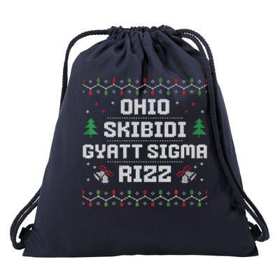 Ohio Skibid.I Gyatt Sigma Rizz Gen Alpha Xmas Christmas Party Drawstring Bag