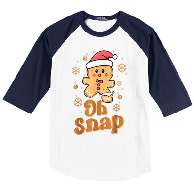 Oh Snap Gingerbread Man Cute Christmas Cookie Baking Team Baseball Sleeve Shirt