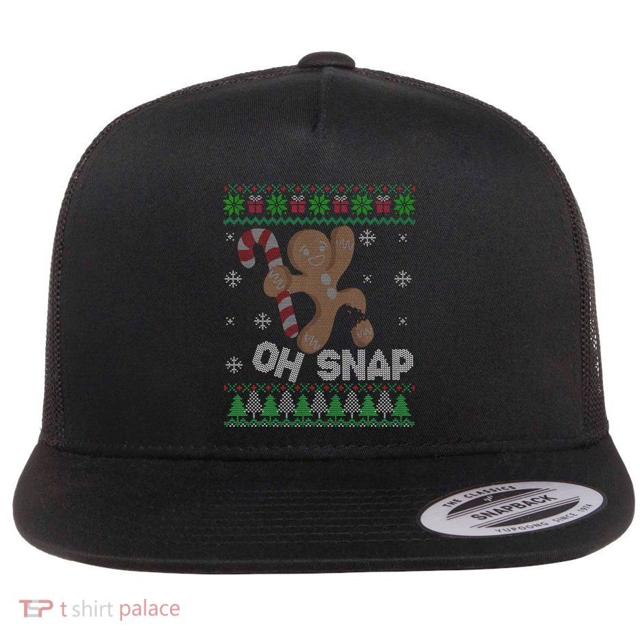 Oh Snap Gingerbread Man Cookie Xmas Ugly Christmas Sweater Flatbill Hat