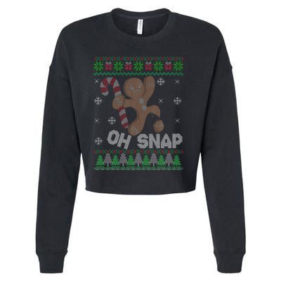 Oh Snap Gingerbread Man Cookie Xmas Ugly Christmas Sweater Cropped Pullover Crew