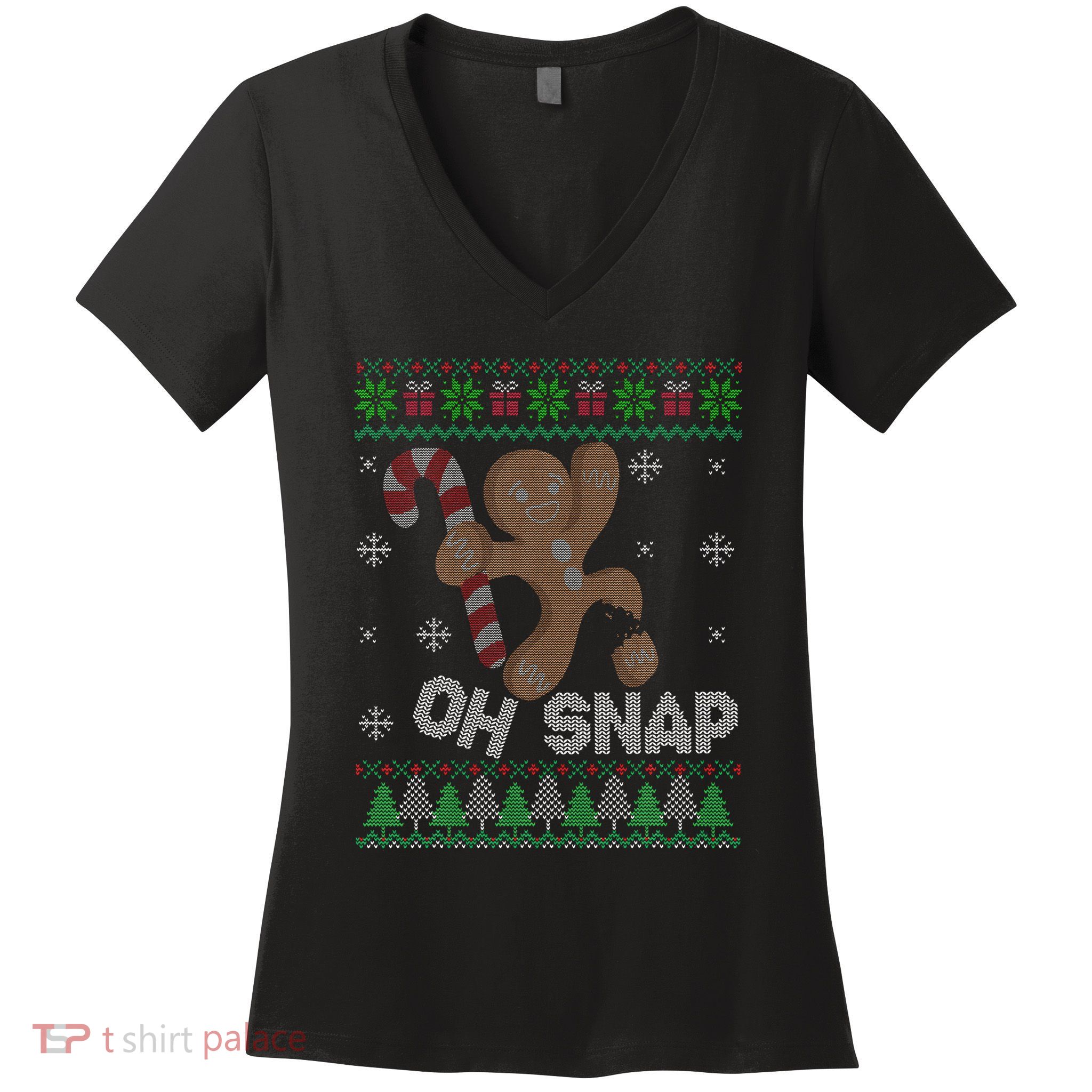 Oh Snap Gingerbread Man Cookie Xmas Ugly Christmas Sweater Women's V-Neck T-Shirt