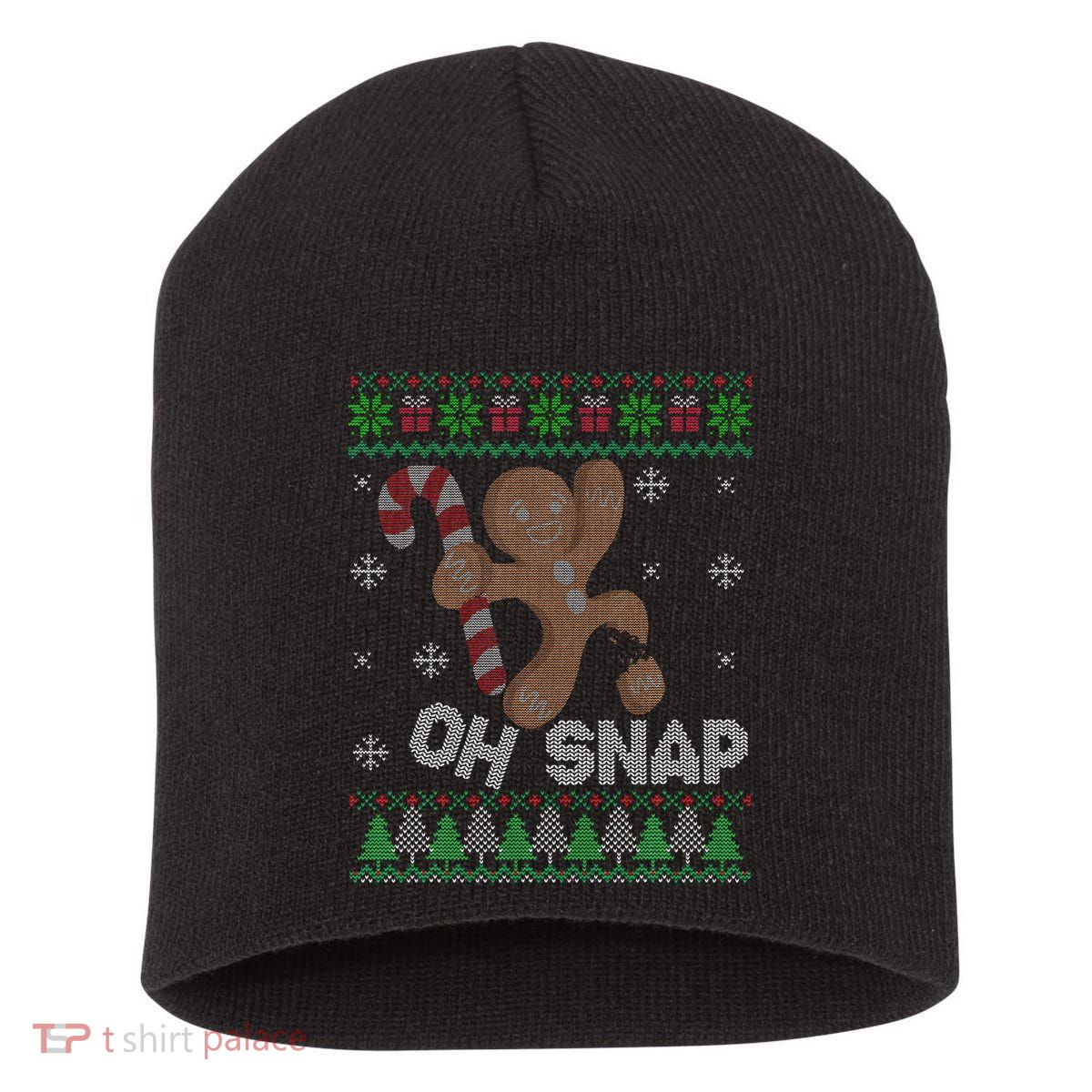 Oh Snap Gingerbread Man Cookie Xmas Ugly Christmas Sweater Short Acrylic Beanie