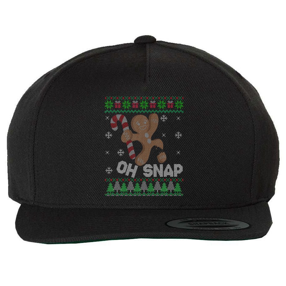 Oh Snap Gingerbread Man Cookie Xmas Ugly Christmas Sweater Wool Snapback Cap