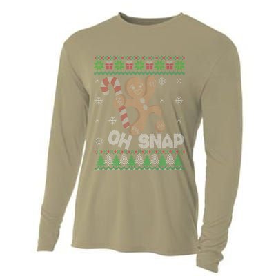 Oh Snap Gingerbread Man Cookie Xmas Ugly Christmas Sweater Cooling Performance Long Sleeve Crew