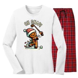 Oh Snap Gingerbreadman Golfer Golf Christmas Golfing Women's Long Sleeve Flannel Pajama Set 