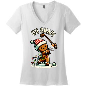 Oh Snap Gingerbreadman Golfer Golf Christmas Golfing Women's V-Neck T-Shirt