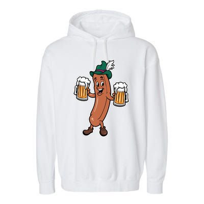 Oktoberfest Sausage Germany Lederhosen Bier Beer Garment-Dyed Fleece Hoodie