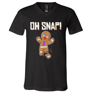 Oh Snap gingerbread man broken leg gingerbread man Oh Snap V-Neck T-Shirt