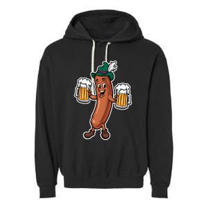 Oktoberfest Sausage Germany Lederhosen Bier Beer Garment-Dyed Fleece Hoodie