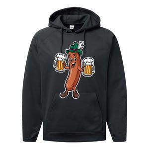 Oktoberfest Sausage Germany Lederhosen Bier Beer Performance Fleece Hoodie