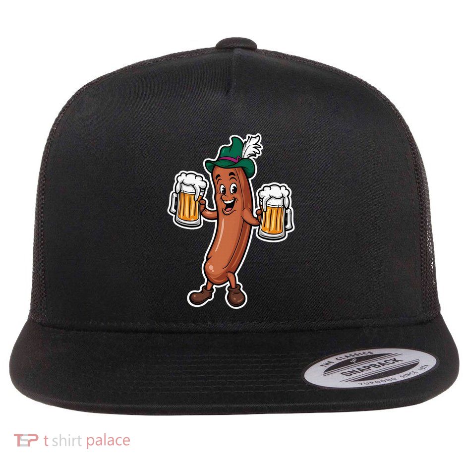 Oktoberfest Sausage Germany Lederhosen Bier Beer Flat Bill Trucker Hat