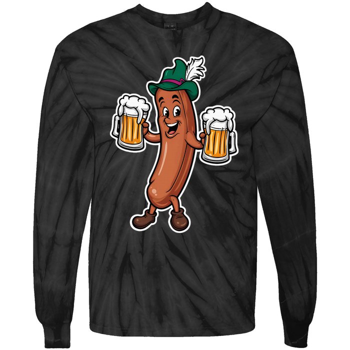 Oktoberfest Sausage Germany Lederhosen Bier Beer Tie-Dye Long Sleeve Shirt