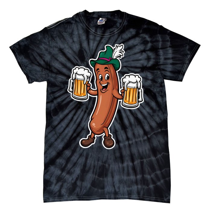 Oktoberfest Sausage Germany Lederhosen Bier Beer Tie-Dye T-Shirt