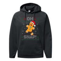 Oh Snap Gingerbread Man Cookie Christmas Funny Ugly Sweater Performance Fleece Hoodie