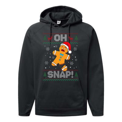 Oh Snap Gingerbread Man Cookie Christmas Funny Ugly Sweater Performance Fleece Hoodie