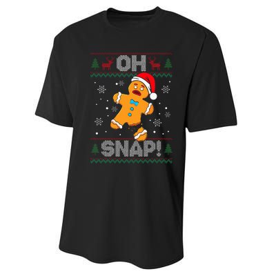 Oh Snap Gingerbread Man Cookie Christmas Funny Ugly Sweater Performance Sprint T-Shirt