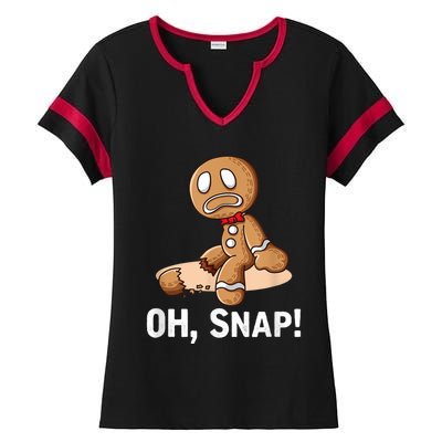 Oh Snap Gingerbread Cookie Man Broken Leg Ladies Halftime Notch Neck Tee