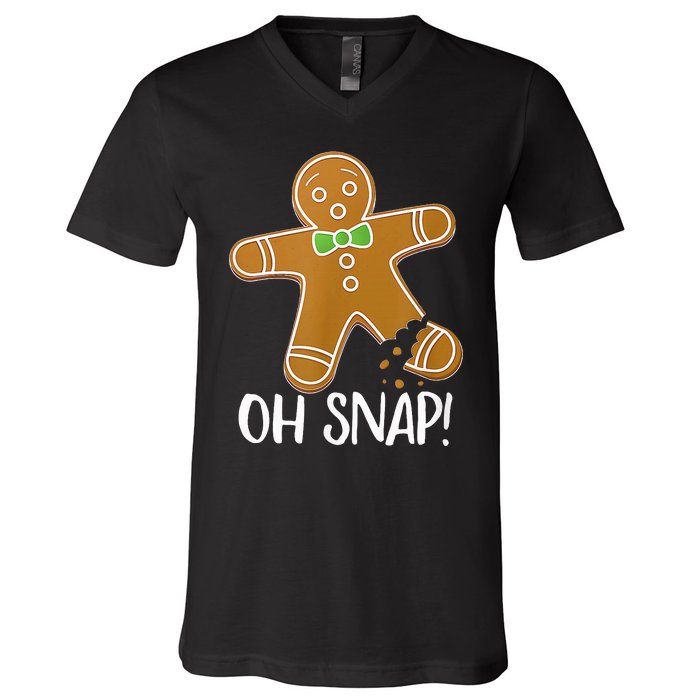 Oh Snap Gingerbread Man Cookie Broken Leg V-Neck T-Shirt