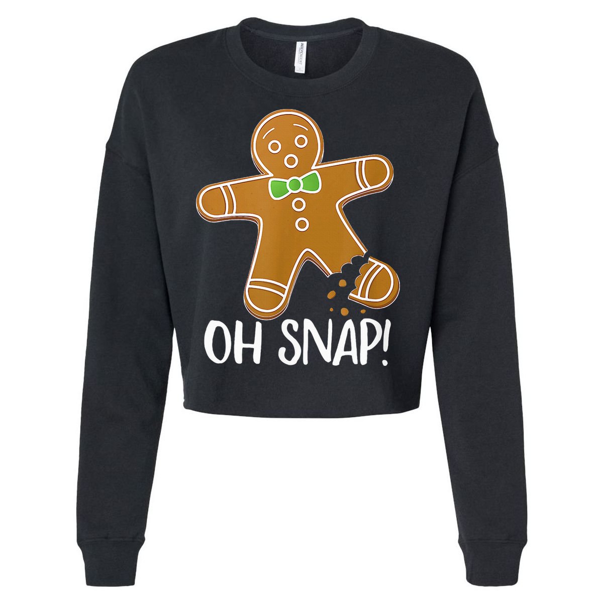 Oh Snap Gingerbread Man Cookie Broken Leg Cropped Pullover Crew