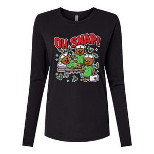 Oh Snap Gingerbread Nurse Funny Nursing Christmas Holiday Womens Cotton Relaxed Long Sleeve T-Shirt