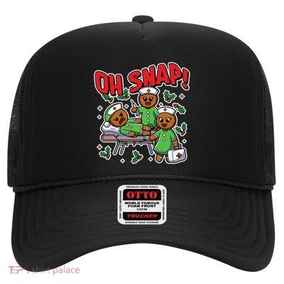 Oh Snap Gingerbread Nurse Funny Nursing Christmas Holiday High Crown Mesh Back Trucker Hat