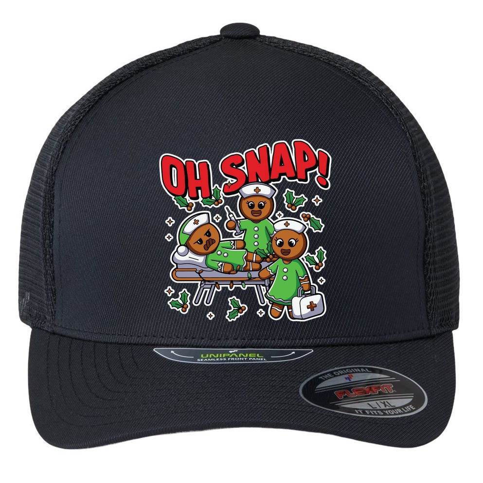 Oh Snap Gingerbread Nurse Funny Nursing Christmas Holiday Flexfit Unipanel Trucker Cap