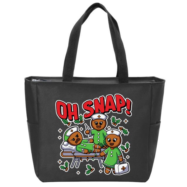 Oh Snap Gingerbread Nurse Funny Nursing Christmas Holiday Zip Tote Bag