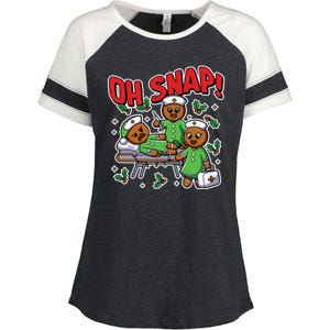 Oh Snap Gingerbread Nurse Funny Nursing Christmas Holiday Enza Ladies Jersey Colorblock Tee