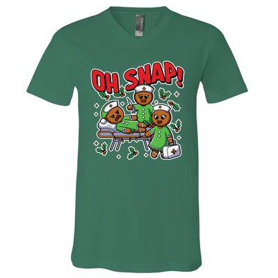 Oh Snap Gingerbread Nurse Funny Nursing Christmas Holiday V-Neck T-Shirt