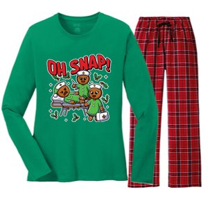 Oh Snap Gingerbread Nurse Funny Nursing Christmas Holiday Women's Long Sleeve Flannel Pajama Set 