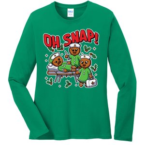 Oh Snap Gingerbread Nurse Funny Nursing Christmas Holiday Ladies Long Sleeve Shirt