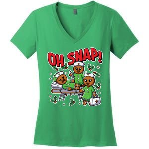 Oh Snap Gingerbread Nurse Funny Nursing Christmas Holiday Women's V-Neck T-Shirt