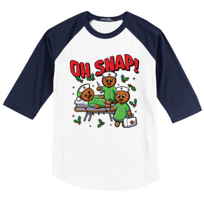 Oh Snap Gingerbread Nurse Funny Nursing Christmas Holiday Baseball Sleeve Shirt