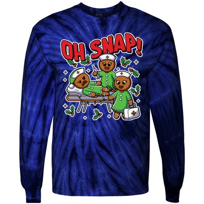 Oh Snap Gingerbread Nurse Funny Nursing Christmas Holiday Tie-Dye Long Sleeve Shirt