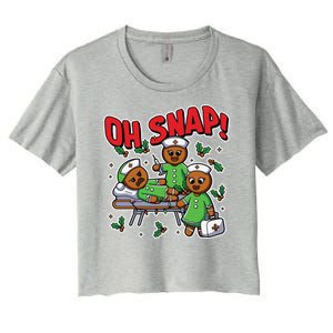 Oh Snap Gingerbread Nurse Funny Nursing Christmas Holiday Women's Crop Top Tee