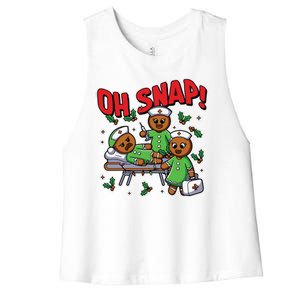 Oh Snap Gingerbread Nurse Funny Nursing Christmas Holiday Women's Racerback Cropped Tank