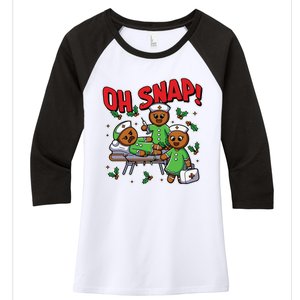 Oh Snap Gingerbread Nurse Funny Nursing Christmas Holiday Women's Tri-Blend 3/4-Sleeve Raglan Shirt