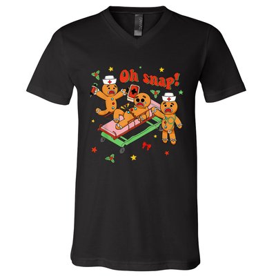 Oh Snap Gingerbread Nurse Funny Nursing Christmas Holiday V-Neck T-Shirt