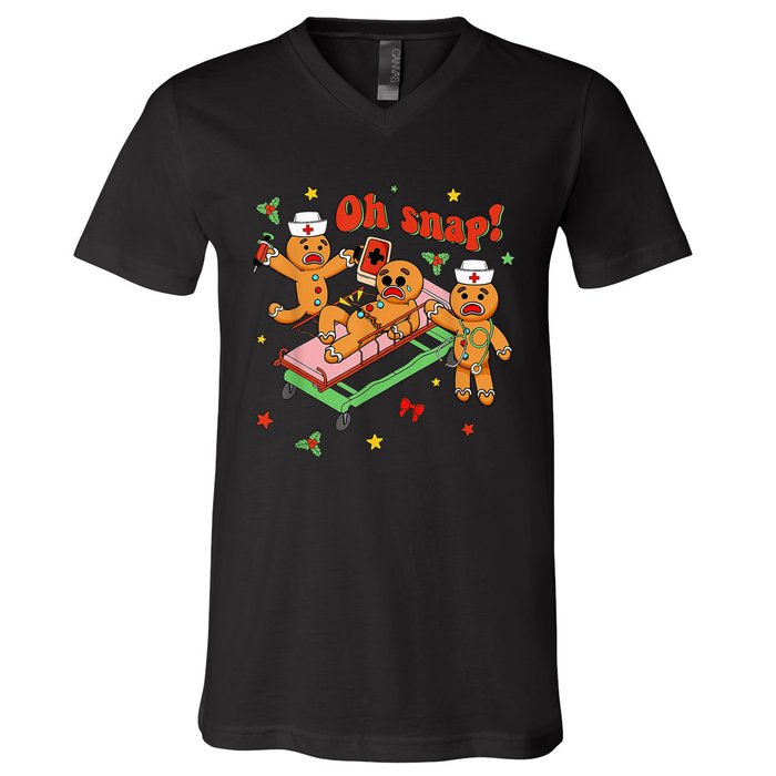 Oh Snap Gingerbread Nurse Funny Nursing Christmas Holiday V-Neck T-Shirt