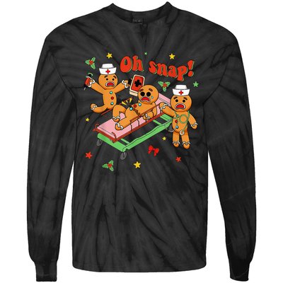 Oh Snap Gingerbread Nurse Funny Nursing Christmas Holiday Tie-Dye Long Sleeve Shirt