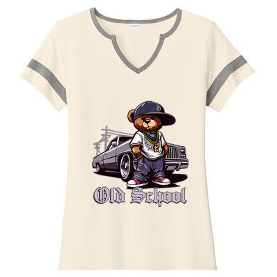 Old School Hip Hop Teddy Bear Lowrider Chicano Culture Cute Ladies Halftime Notch Neck Tee