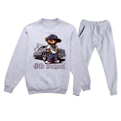 Old School Hip Hop Teddy Bear Lowrider Chicano Culture Cute Premium Crewneck Sweatsuit Set