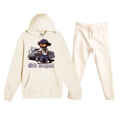 Old School Hip Hop Teddy Bear Lowrider Chicano Culture Cute Premium Hooded Sweatsuit Set